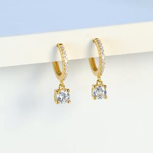Pendientes de Aro Pequeños Minimalistas de Oro Rosa Sólido de 14K con Moissanita y Diamantes Tallados, Colgantes con Pavé, Joyería para Fiesta, Regalo - Product Image 1