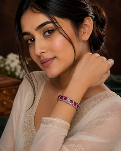 Women's Silver Plated Cuff <b>Bracelet</b> With <b>Ruby</b> Stones Classic Wedding Jewelry Alloy Material Elegant Design - Product Image 1