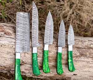 Juego de Cuchillos de Cocina de Acero de Damasco Hechos a Mano de Alta Calidad con Mango Personalizado y Funda de Cuero, OEM Industrial - Product Image 4