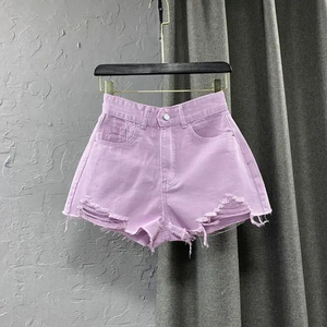Shorts de mezclilla vintage para mujer con encaje, lavados, rasgados, elásticos, de cintura alta, informales, estilo streetwear, venta al por mayor, novedad 2026 - Product Image 5