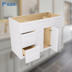 Mueble de Baño de Madera Maciza Resistente con Lavabo VSD48, Doble Puerta, Doble Cajón, RTA, Resistente al Agua, Listo para Armar, Suave - Product Image 1