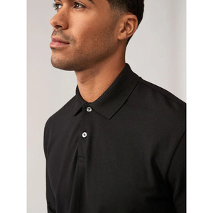 Polo à manches longues pour homme, noir, 100% coton piqué, col boutonné, vêtement décontracté, saison automne - Product Image 3