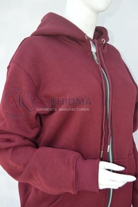 Sweat-shirt à capuche zippé pour femme, couleur bordeaux, effet délavé, broderie, coupe classique, manches longues, couleur unie, 100% coton biologique, hiver - Product Image 2