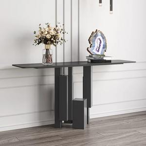 Bureau de couloir convertible moderne en fer avec pieds en colonne et surface aspect pierre pour entrée - Product Image 1