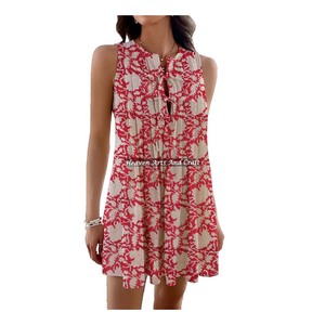 Vestido Corto Bohemio de Algodón con Estampado de Bloques, Top sin Mangas para Mujer, Camisa Ligera de Verano, Top Informal de Estilo Hippie Boho - Product Image 6