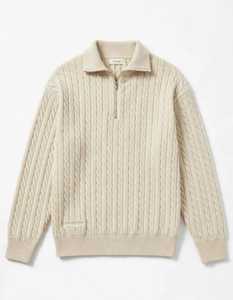 Pull en laine tricoté à col zippé pour homme, couleur unie, coupe classique, anti-boulochage, tissu tricoté, manches longues, décontracté - Product Image 1