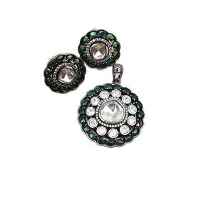 Élégance Motifs Floraux Oxydés Argent Sterling 925 Plaqué Blanc et Vert Moissanite Boucles d'Oreilles et Pendentifs pour Filles Porter - Product Image 1