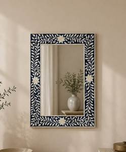 Cadre de miroir rectangulaire en os incrusté, couleur noire, style Art Déco indien, fait main, durable, pour montage mural - Vente en gros - Product Image 4