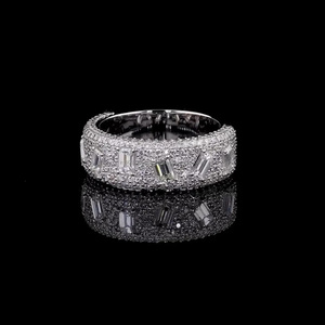 <b>Emerald</b> Cut Moissanite Sterling <b>Silver</b> Rhodium Plated Cluster Design Stackable Wedding Anniversary Gift Hip Hop Style Women <b>Ring</b> - Product Image 3