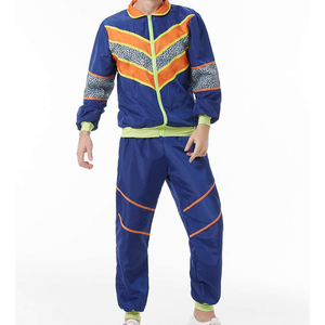 Men's Blue Orange Color Blocking Tracksuit <b>Set</b> Sporty Zip Up Jacket And Pants <b>Knitted</b> Polyester Jogger Outfit Turn Down Collar - Product Image 1