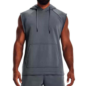 Men's <b>Sleeveless</b> Hooded Gym <b>Hoodies</b> Solid Black Knitted Regular Fit Casual Summer Wear Gym <b>Hoodies</b> With Best OEM High Quality - Product Image 1