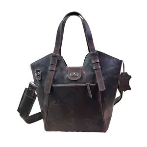 Sac fourre-tout en cuir véritable pour femme, style hobo vintage, forme baril, bandoulière double, fermeture éclair, pour la vie quotidienne - Product Image 1