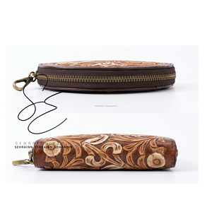SEHRAINN 2026 Genuine Tooled Leather Coin Purse Cute Fashion <b>Zip</b> <b>Wallet</b> Card & Coin Holder Pouch Western Cowhide Mini Purse - Product Image 5