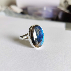 Natural <b>Labradorite</b> <b>Ring</b> Blue Fire <b>Labradorite</b> Gemstone Jewelry Blue Flash Stone <b>Ring</b> Unique Gift for Him/Her - Product Image 3