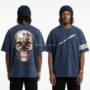 Camiseta con capucha para hombre, de peso pesado 280GSM, con gráfico de calavera con motosierra roja y diseño 'Rip Tear', estilo streetwear desgastado, venta al por mayor para fabricantes - Product Image 3