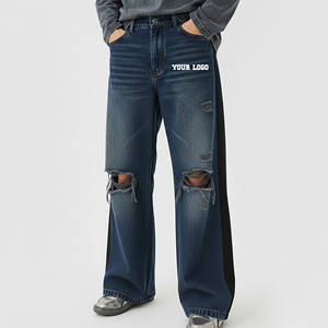 Jeans droits pour hommes OEM, logo brodé personnalisé, style streetwear décontracté, effet usé, vintage, hip-hop, respirant, coloré, hiver - Product Image 2