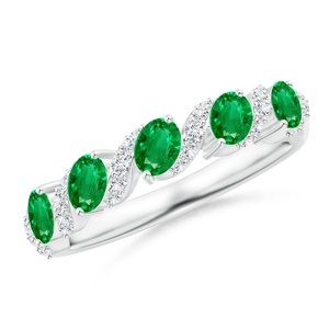 Anillo de Oro Sólido de 14K con Corte Ovalado, Cinco Piedras de Esmeralda Verde Natural y Diamantes, Joyería Fina de Alta Calidad, Anillo de Media Eternidad - Product Image 1