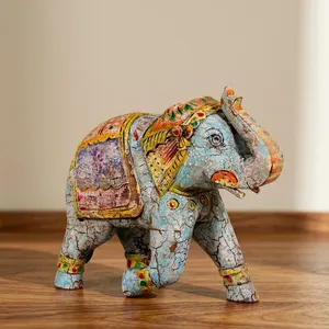 Figurine d'éléphant en bois peinte vintage, statue d'animal artisanale, décoration de table pour console, table basse, chambre à coucher, salon - Product Image 4