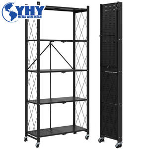 Estante <span class=keywords><strong>de</strong></span> almacenamiento <span class=keywords><strong>de</strong></span> metal plegable <span class=keywords><strong>de</strong></span> 5 niveles, estante independiente con ruedas - Product Image 5