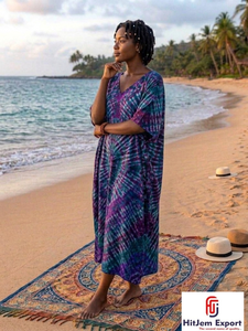 Women Printed <b>Kaftan</b> Dress Loose Fit Comfortable Beach Wear Lightweight Fabric Stylish <b>Summer</b> Custom Bulk Manufacturing Supply - Product Image 3