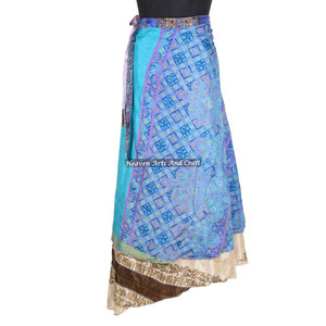 New <b>Magic</b> Wrap Silk Skirt Hand Block Print Wrap Skirts 2 Layer Reversible <b>Magic</b> Silk Saris Wrap Long Skirt <b>Beach</b> Vintage - Product Image 1