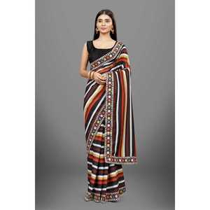 Robe de soirée imprimée numérique de créateur-Party Wear Saree - Product Image 6