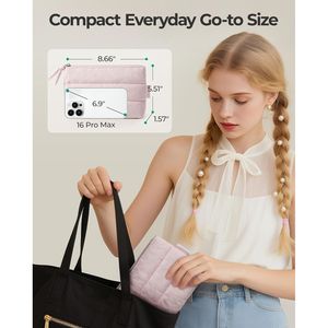 Pochette de maquillage portable pour femme, petite trousse de voyage résistante à l'eau avec fermeture éclair décorative, sac et étui à cosmétiques matelassés - Product Image 2