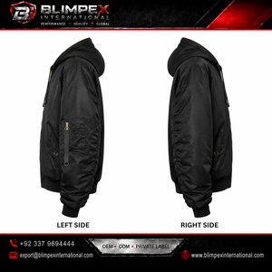 OEM Custom Logo <b>Mens</b> High-Quality Hooded Bomber <b>Jacket</b> Orange Lining Brass Zipper <b>Utility</b> Sleeve Pocket Windbreaker Custom Color - Product Image 4