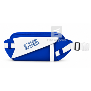 Riñonera Personalizada de la Hermandad Zeta Phi Beta con Logotipo Bordado en la Parte Delantera, Cierre de Cremallera Azul y Blanco, Uso Diario Informal para Mujer - Product Image 1