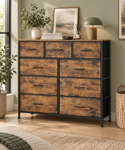 Commode industrielle à 9 tiroirs avec panneau en bois et structure en acier pour le rangement de la chambre - Product Image 4