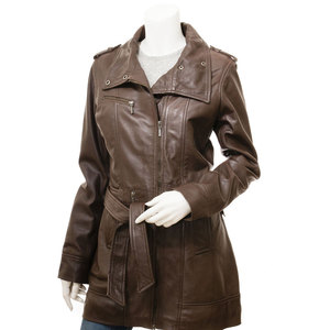 Custom Women's Genuine <b>Leather</b> Moto <b>Jacket</b> Full Sleeve Stand Collar Zipper Closure Long Length Winter Style - Product Image 1
