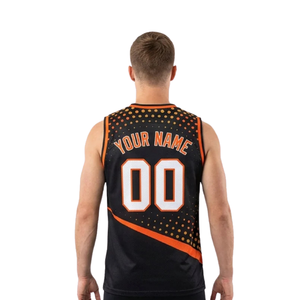Ensemble de maillot de basket à rayures diagonales pour hommes avec haut sans manches à col en V à imprimé à pois et short uni, noms et numéros d'équipe personnalisés - Product Image 4