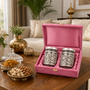 Elegant Indian Decor Glass Dry Fruit Jar Set with Floral Silver Finish Holder Premium Christmas <b>Gift</b> Container <b>Festive</b> Hampers - Product Image 5