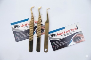 Pince à épiler dorée ultra-precise pour extensions de cils, antistatique - Product Image 3