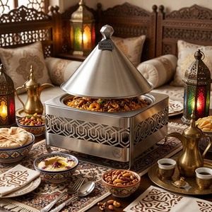 Premium Royal Design Square Stainless Steel <b>Buffet</b> Chafing Dish Elegant Mirror Finish Food <b>Warmer</b> for Luxury Gulf Ramadan Majlis - Product Image 5