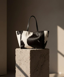 Cowhide <b>Tote</b> <b>Bag</b> Women's Fashion Shoulder <b>Bag</b> Black <b>White</b> Pattern Large Capacity Daily Use All Seasons - Product Image 2