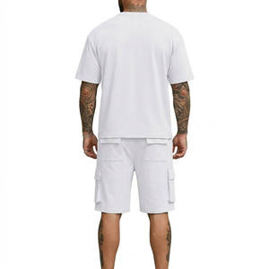 Ensembles de shorts pour hommes grandes tailles, t-shirt à manches courtes col rond uni et shorts décontractés d'été pour hommes - Product Image 6
