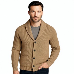 Cardigan à col châle pour homme en viscose-polyester, tricot côtelé boutonné, décontracté, chaud, pour l'automne et l'hiver, vente en gros - Product Image 1