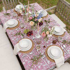 Paisley Rose Vine 10 Seater Tablecloth 180x270cm Handcrafted Block Printed 100% Cotton Premium Dining <b>Table</b> Home Decor Gift - Product Image 6