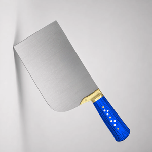 Couteau à viande robuste PK-DR, lame large argentée, manche en bois bleu, poignée rivetée avec embout doré, couteau de boucher pour hacher la viande - Product Image 2