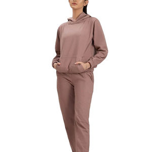 Ensemble de survêtement vintage pour femme, 2 pièces, de haute qualité, avec logo personnalisé, pantalon de jogging et sweat à capuche, 100% coton molletonné - Product Image 2