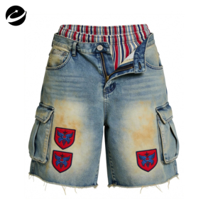 Pantalones Cortos de Mezclilla XUCHANG, Diseño Personalizado, Lavados, Estilo Vintage, con Dobladillo Crudo, de Nailon/Algodón, para Hombre, de Secado Rápido, con Patrón 3D - Product Image 5