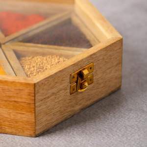 Caja de Especias Rectangular de Madera de Pino Multiusos Personalizada, Imitación Antigua Pulida, 9 Compartimentos, Almacenamiento de Masala, Ecológica - Product Image 2