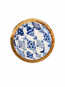 Bol en bois fait main avec motif de poisson bleu pour les collations, les fruits, style oriental, vaisselle de qualité supérieure, bol en bois émaillé - Product Image 4