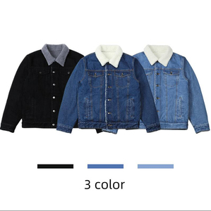 Winter Denim <b>Jacket</b> for Men Turn-down Collar Zipper Front Logo High Street Breathable Loose Fit American Casual Retro Warm Coat - Product Image 4