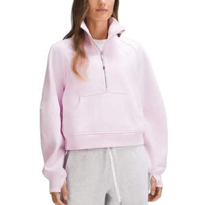 Sudadera de forro polar personalizada para mujer, holgada, de color liso, con media cremallera, oversize y hombros caídos - Product Image 1