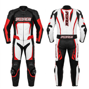 Combinaison de course moto Speedfreak unisexe en cuir pleine fleur 220g, imprimée par transfert thermique, une pièce, respirante, design rouge, blanc, noir, toutes tailles - Product Image 1