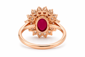 Bague de mariage ovale de luxe avec halo de rubis et accents de diamants pour femme, or 10K 14K 18K, argent 925 935 plaqué rhodium, bijoux fins - Product Image 4