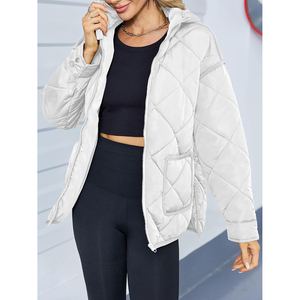 Veste matelassée imperméable gris clair pour femme, à capuche, fermeture éclair, manches longues, chaude pour l'hiver, décontractée, couleur unie - Product Image 5