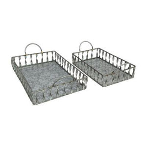 Juego de 2 bandejas rectangulares de hierro galvanizado con asas metálicas, acabado plateado, bandejas decorativas para el hogar, precio económico. - Product Image 1